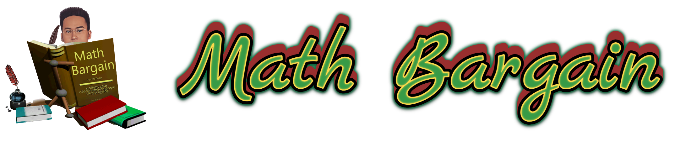 A logo of a Asian Mathematician, writing a book with a feather ink pen.  